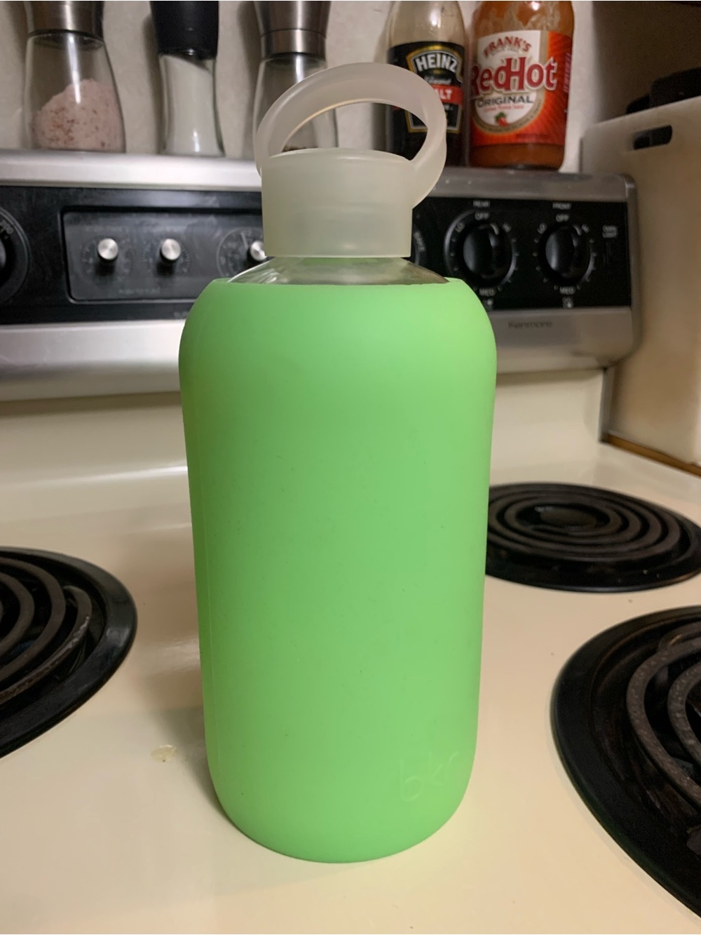 Saint fluorescent green bkr Silicone Glass Water Bottle 32oz 1L